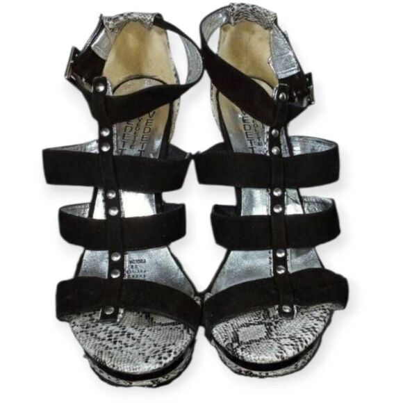 VEDETTE BLACK & GRAY SNAKE PRINT PLATFORM HEELS SZ.4.5 EUC - Picture 3 of 7